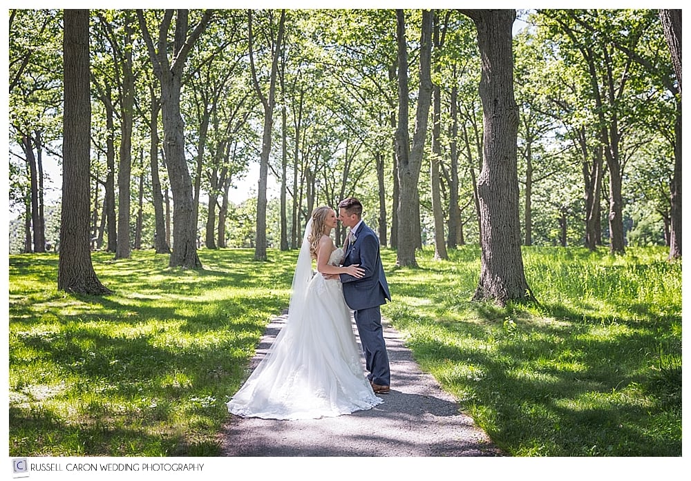 bride and groom kissing in Deering Oaks Park, Portland, Maine