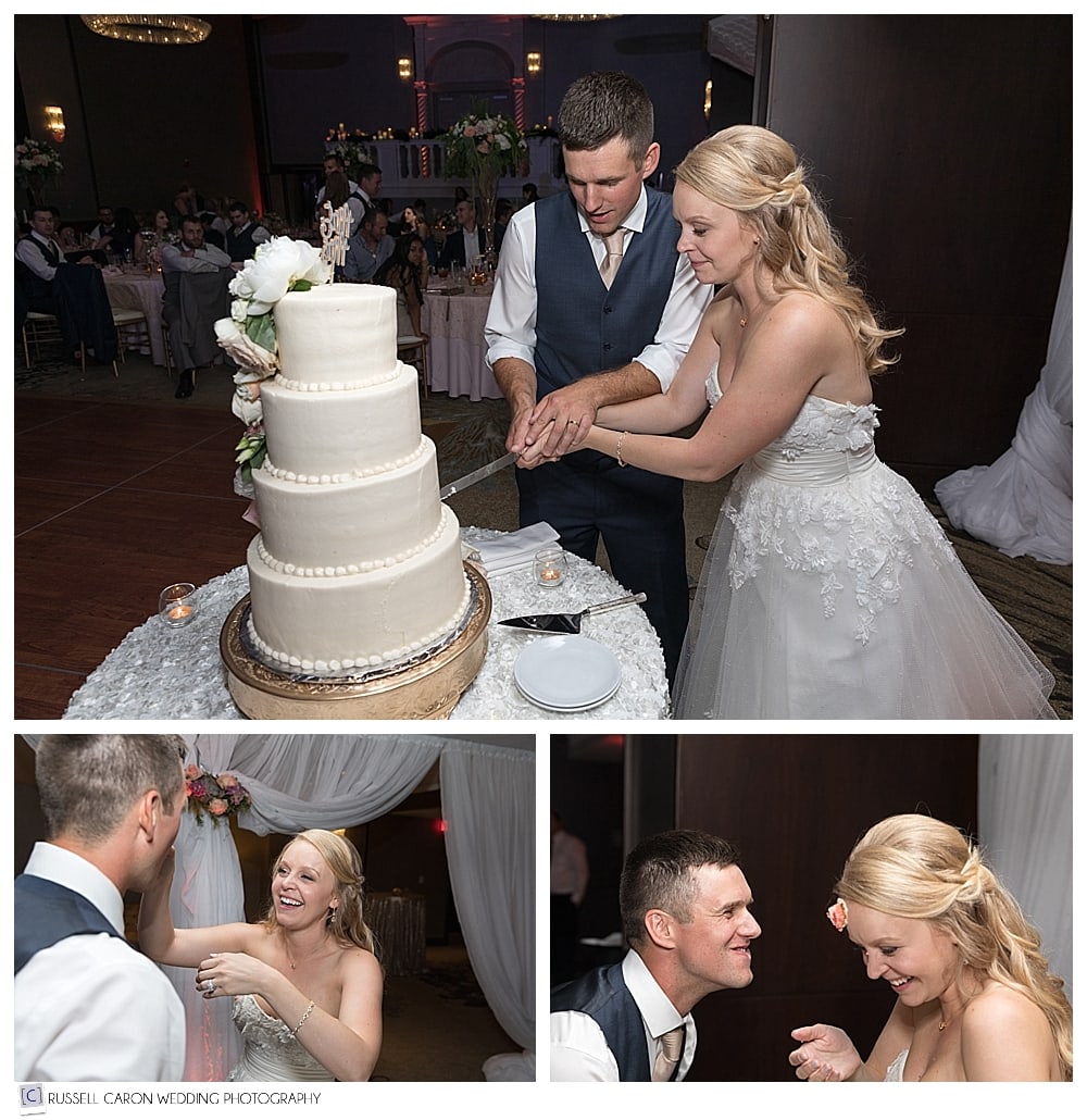 bride and groom cut the cake 