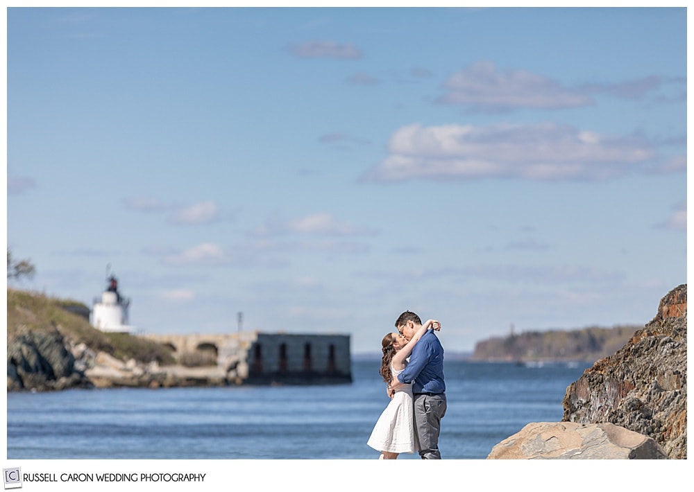 a couple kissing at willard beach south Portland Maine
