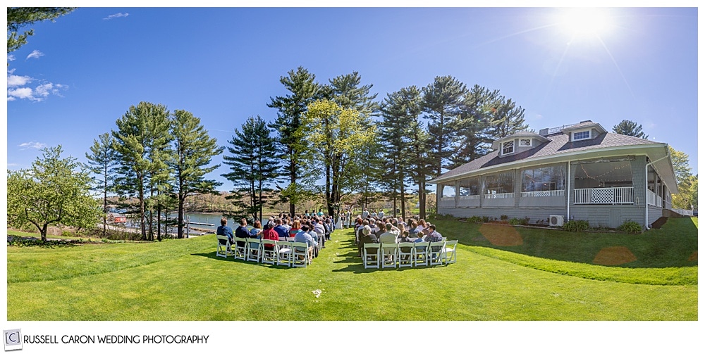 outdoor wedding ceremony with guests at the York Golf and Tennis Club, York Maine wedding