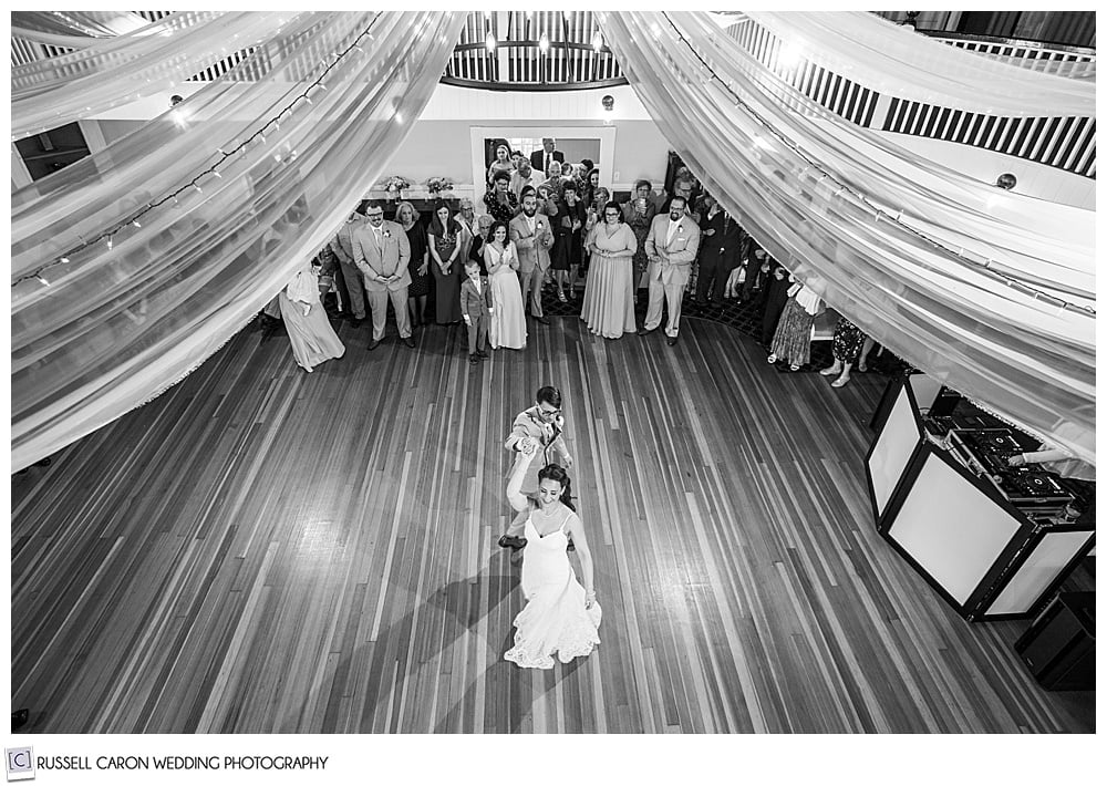 black and white photo of bride and groom dancing at the York Golf and Tennis Club