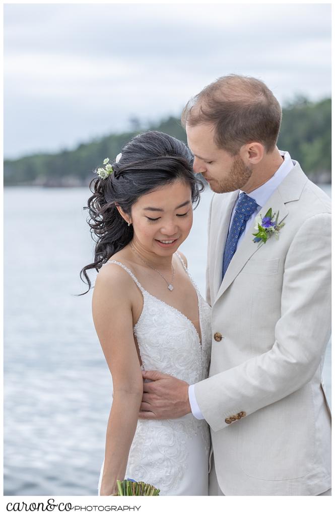 bride and groom standing together during a coastal Maine Grey Havens Inn wedding