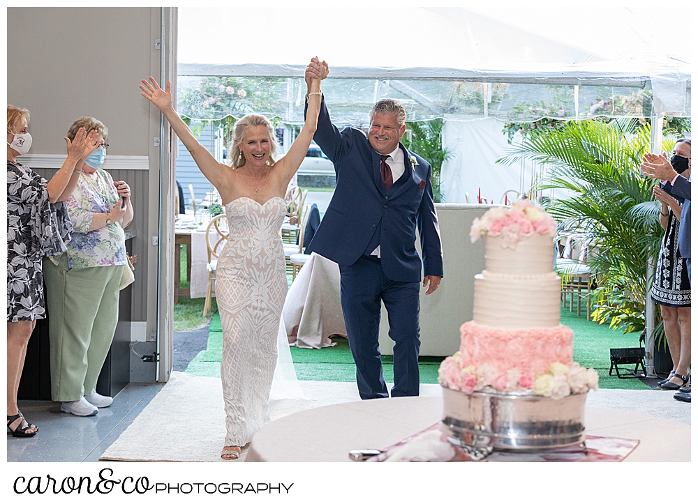 bride and groom get announced in to their scarborough maine wedding reception