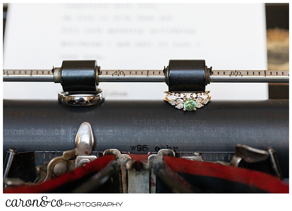 wedding rings on a manual typewriter, at a Portland Press Hotel wedding