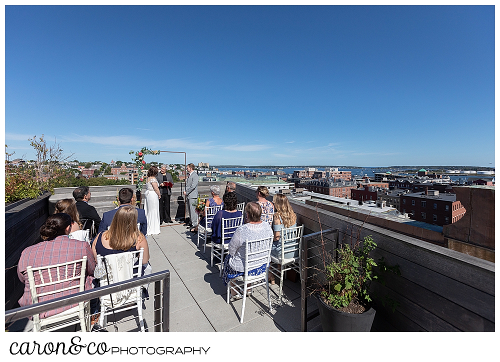 wedding ceremony on the rooftop at a Portland Press Hotel wedding