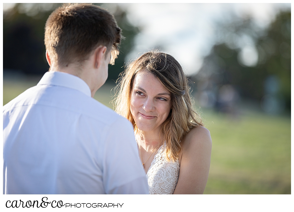 bride looking at her groom during their sweet Portland Maine elopement ceremony