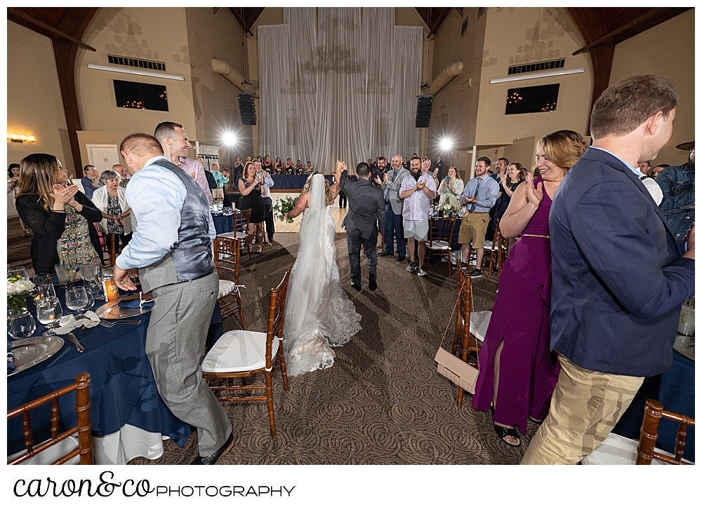 a bride and groom arrive at their Pine Point Maine wedding at the Landing at Pine Point in Scarborough, Maine