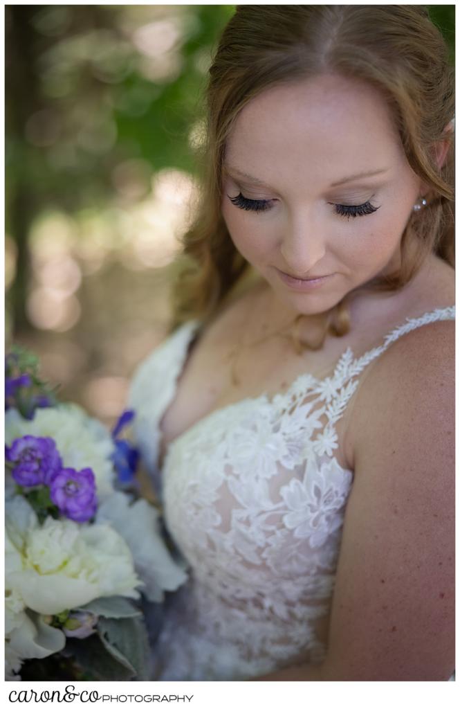 beautiful bridal portrait of a bride, with her eyes closed