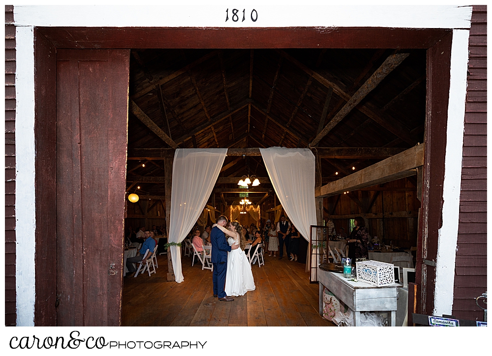 bride and groom during their first dance in Harrison, Maine