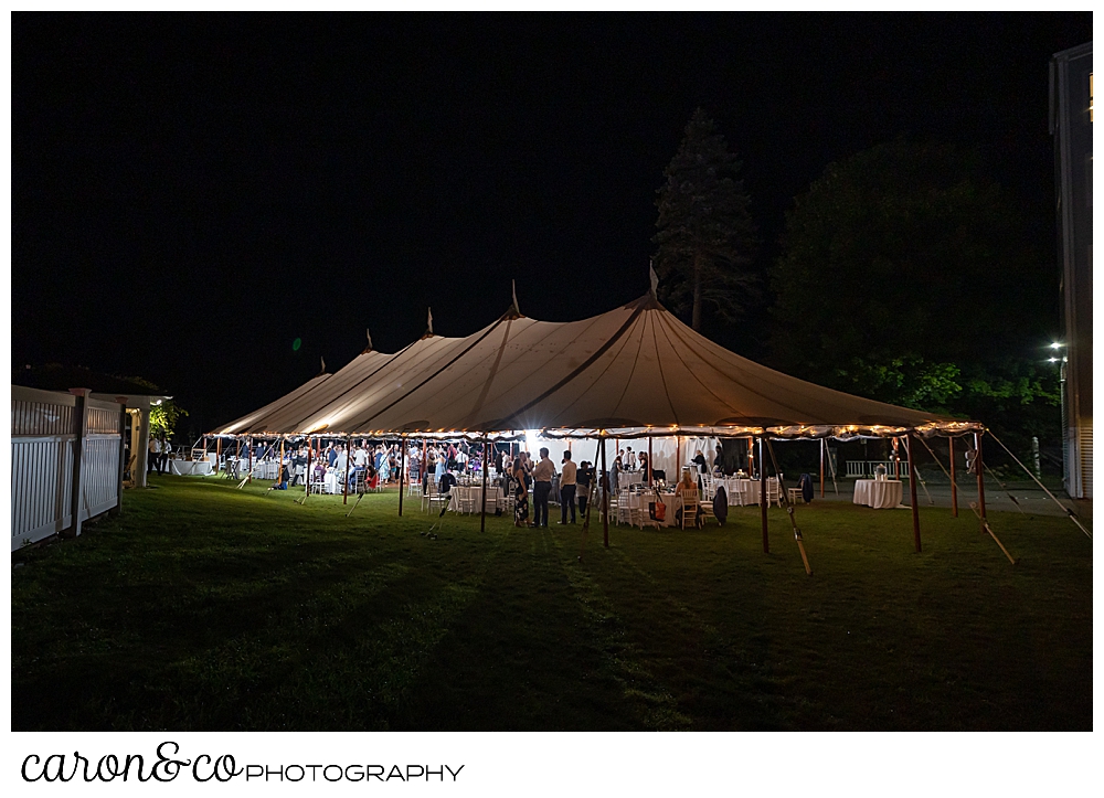 a Sperry Seacoast tent on the lawn of the Nonantum Resort, Kennebunkport, Maine, after dark