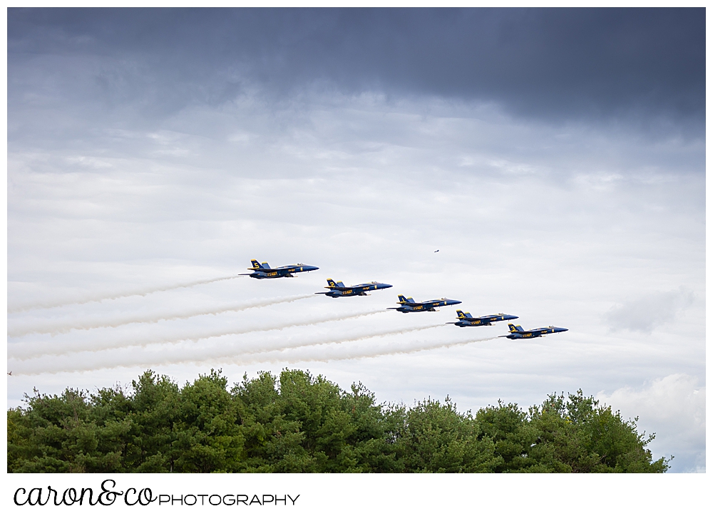 5 us navy blue angels flying during the Great State of Maine Airshow in Brunswick, Maine 2021