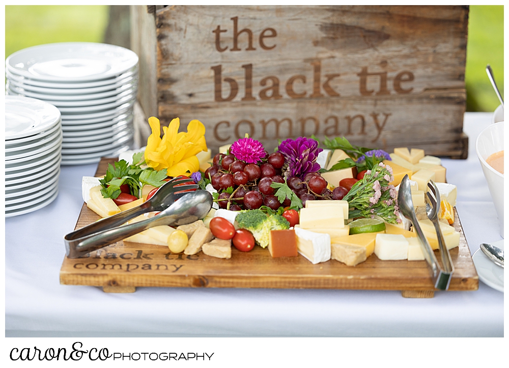 charcuterie by The Black Tie Company at a joyful Pineland Farms wedding reception