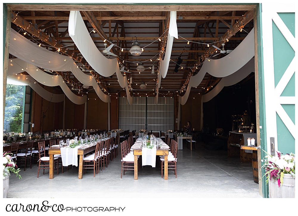 a Kingsley Pines wedding reception set up inside the barn