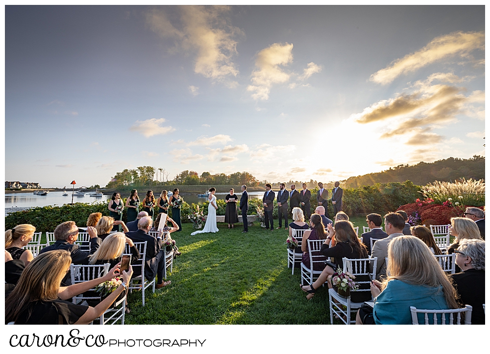 an outdoor wedding on the banks of the Kennebunk River at The Nonantum Resort, Kennebunkport, Maine