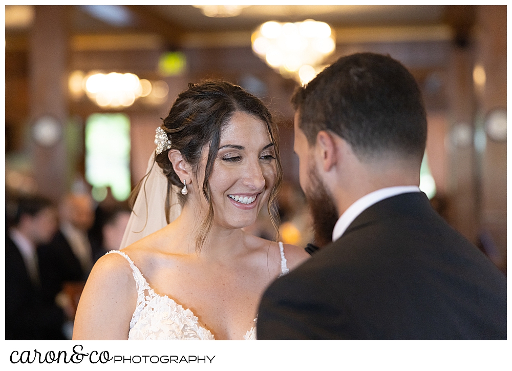 the bride smiles during her first dance at the colony hotel, Kennebunkport maine