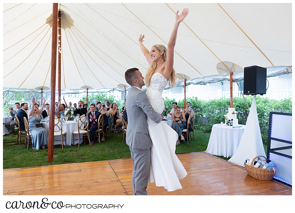 a great ending to a fantastic first dance at a Breakwater Inn Kennebunkport Maine wedding reception